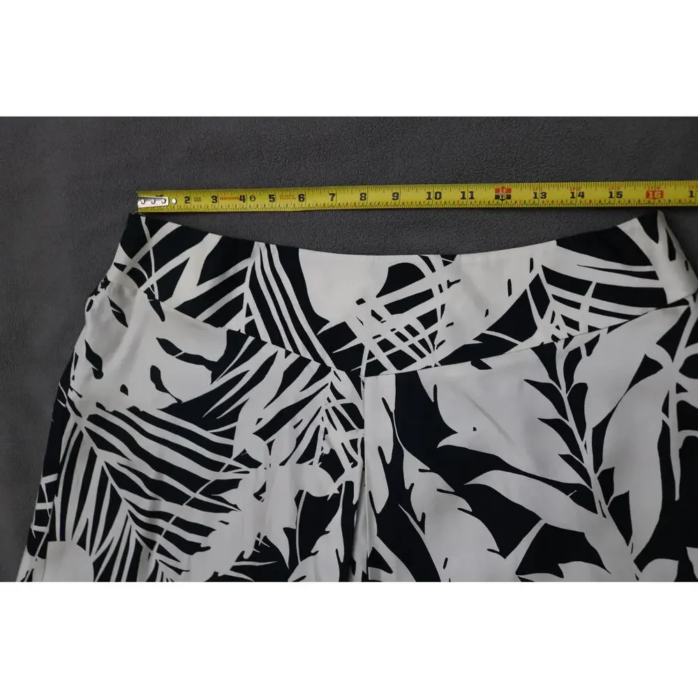 ANN TAYLOR ALine Midi Skirt Womens Size 14 Black White Tropical‎ Palm Trees Silk